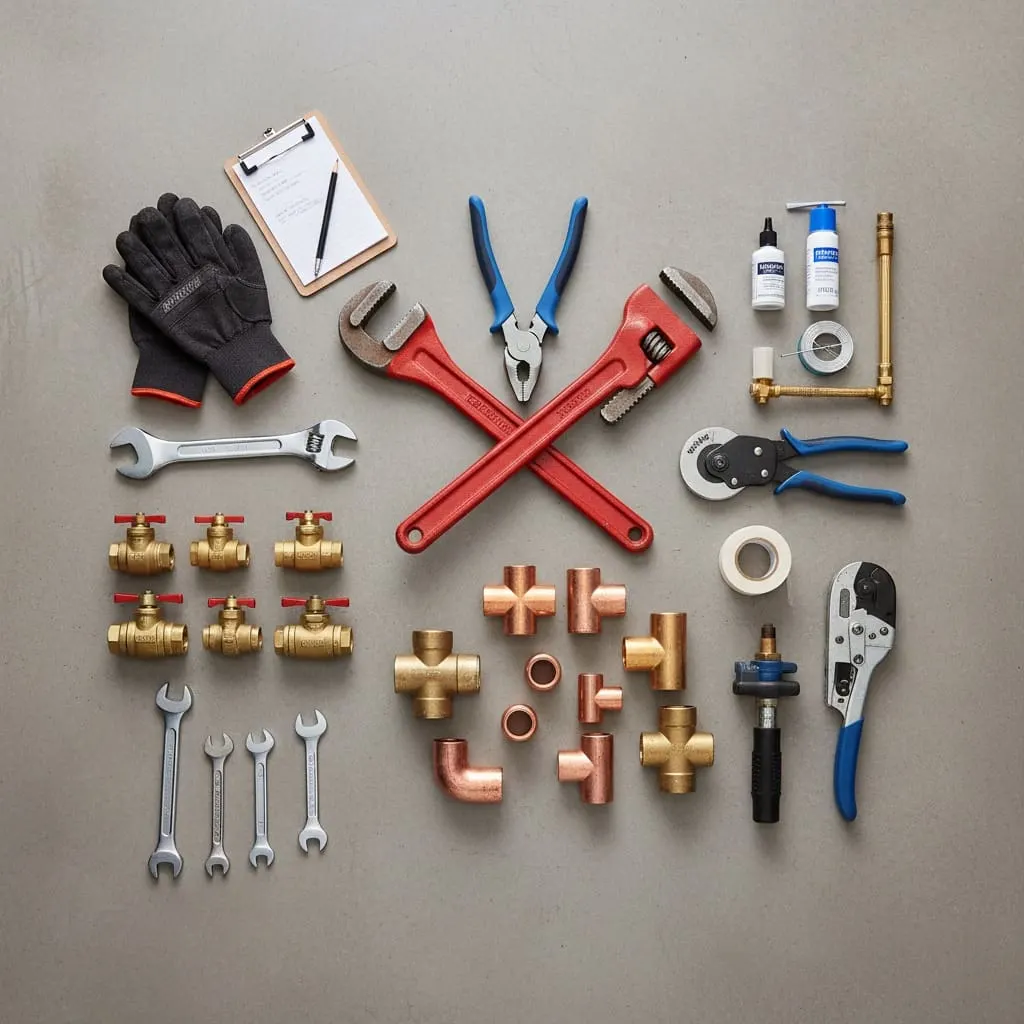 Plumbing tools and an open water line in a San Diego house